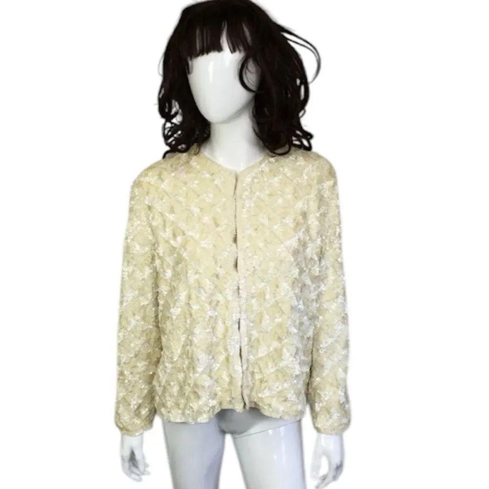 Vintage Ivory Sequin Iridescent Lambswool Blend Jacket Size M